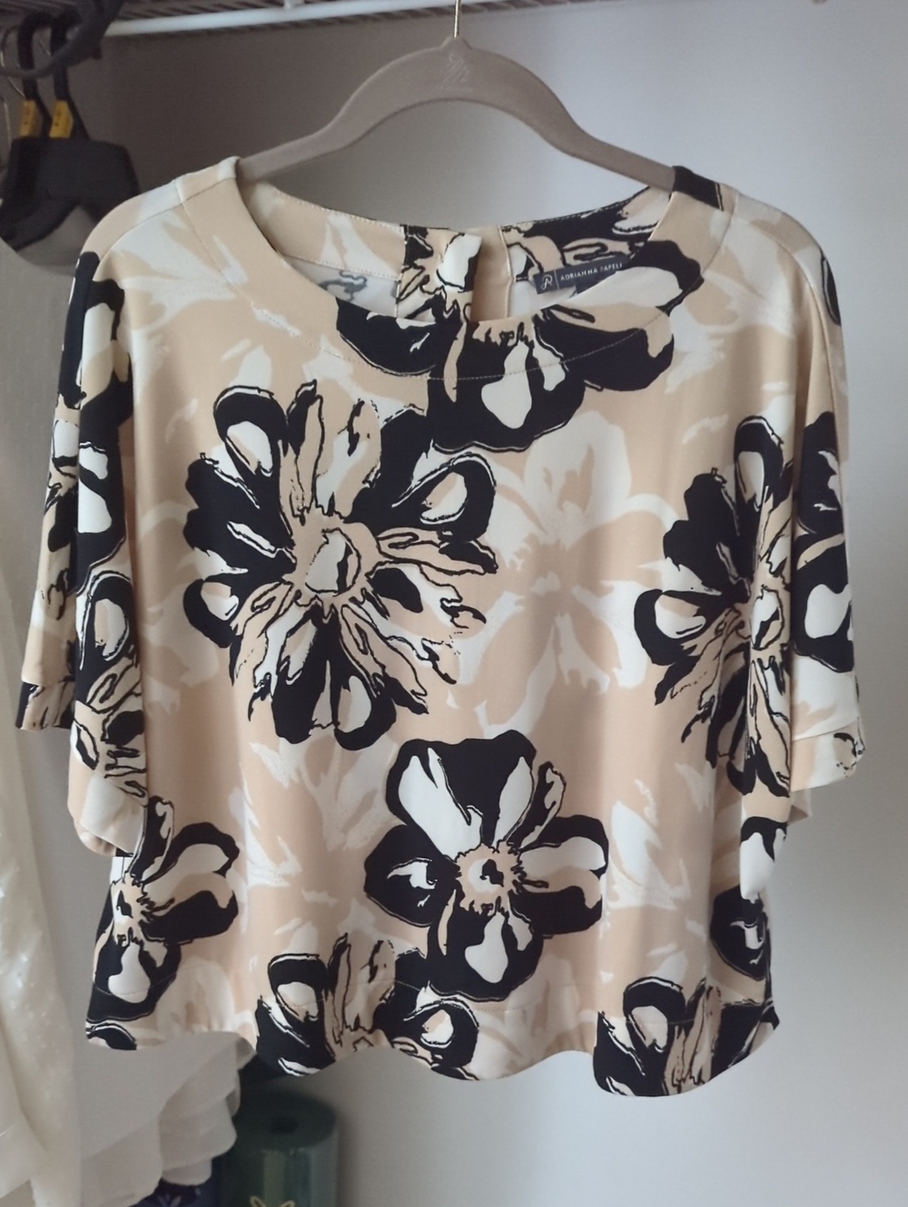 Adrianna Papell Floral Short-Sleeve Cropped Top Large